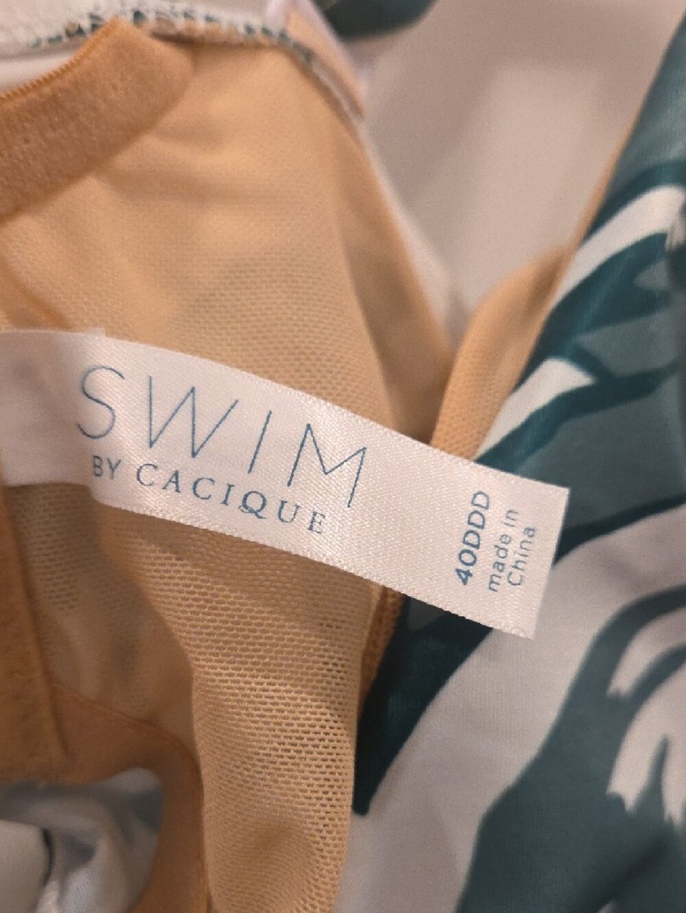 Cacique White Swim Top with Teal Green Leaf Print 40DDD - Picture 2 of 3
